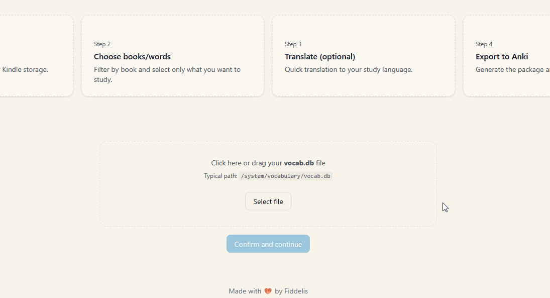 Upload vocab.db in Kindle2Anki